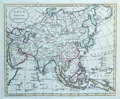 Antique Map ASIA William Guthrie original engraved old vintage 1794