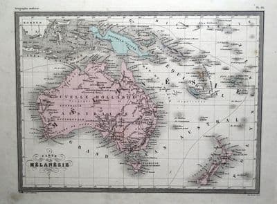 Antique Map AUSTRALIA NEW ZEALAND NEW GUINEA MELANESIE Original Vintage  c1850