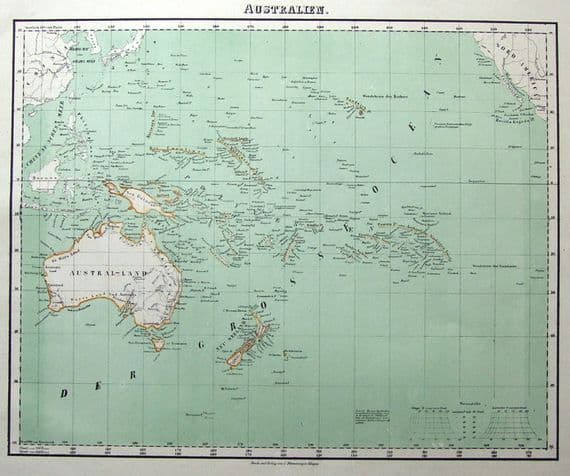 Antique Map AUSTRALIA, NEW ZEALAND, PACIFIC Fleming original coloured  1855