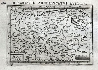 Antique Map AUSTRIA, VIENNA, WIEN, GRAZ, LINZ, STEYER, BERTIUS original 1618