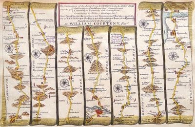 Antique Map AXMINSTER  HONITON EXETER  Ashburton Plymouth Devon Gardner strip road map 1719