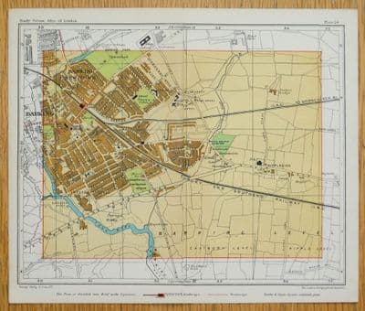 Antique Map BARKING, RIPPLESIDE, UPNEY, London street plan c1925