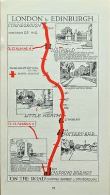 Antique Map BARNET,  POTTER'S BAR, HATFIELD Original  Pictorial Road Map c1920