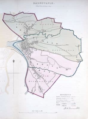 Antique Map BARNSTAPLE, DEVON Street Plan, Dawson Original  map 1832