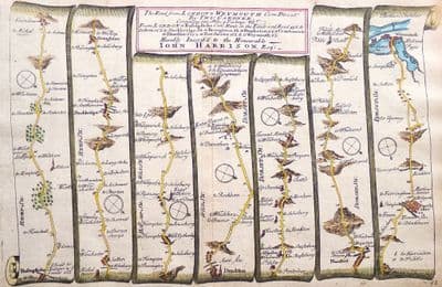 Antique Map BASINGSTOKE CRANBORNE BLANDFORD Dorchester Weymouth Gardner strip road map 1719