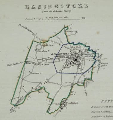 Antique Map BASINGSTOKE HAMPSHIRE Original Vintage Town Street Plan Dawson 1832