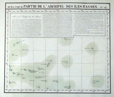 Antique Map BASS ISLANDS, FRENCH POLYNESIA, PACIFIC, VANDERMAELEN original 1827