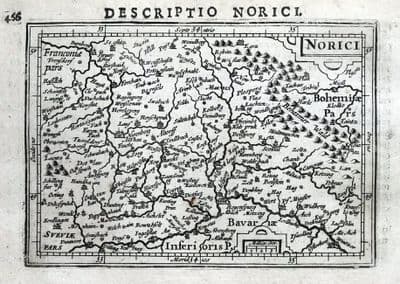 Antique Map BAVARIA, GERMANY, NORICI,NUREMBURG, INGOLSTADT, BERTIUS original 1618