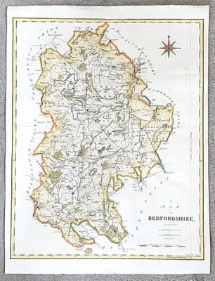 Antique Map BEDFORDSHIRE Large Original  John Cary, Camden, Stockdale 1806