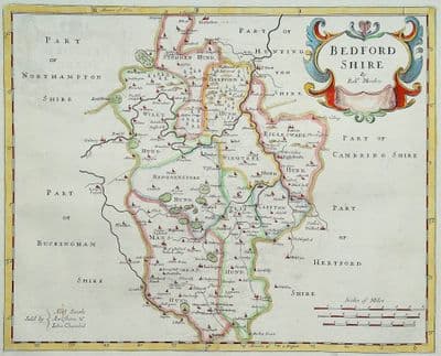 Antique Map BEDFORDSHIRE Robert Morden original old vintage map 1722