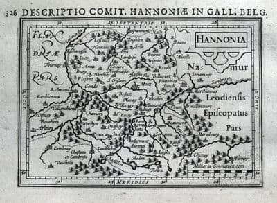 Antique Map BELGIUM, HAINAUT, MONS, MAUBEUGE, ATH, THUIN, BERTIUS original 1618