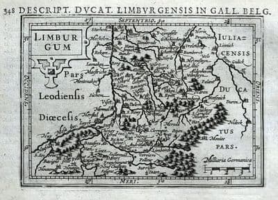 Antique Map BELGIUM, NETHERLANDS, MAASTRICHT, LIEGE, HUY, VERVIERS, BERTIUS original 1618