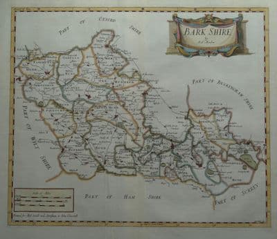 Antique Map BERKSHIRE, Barkshire, Robert Morden, original hand coloured  1695