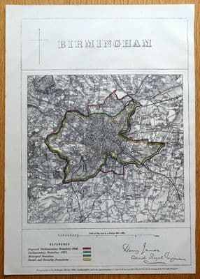 Antique Map BIRMINGHAM, ENGLAND, Smethwick, Hall Green, Moseley, Handsworth 1868
