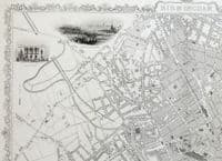 Antique Map BIRMINGHAM, ENGLAND Street Plan RAPKIN & TALLIS original  illustrated map c1850
