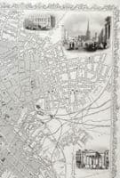 Antique Map BIRMINGHAM, ENGLAND Street Plan RAPKIN & TALLIS original  illustrated map c1850