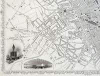 Antique Map BIRMINGHAM, ENGLAND Street Plan RAPKIN & TALLIS original  illustrated map c1850