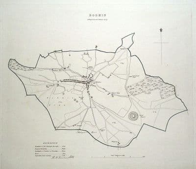 Antique Map BODMIN,CORNWALL, ENGLAND, Street Plan, Dawson Original map 1832