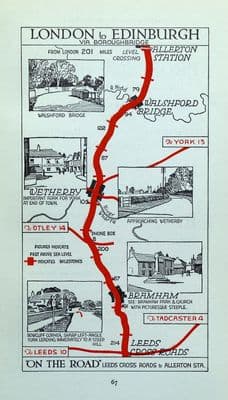 Antique Map BRAMHAM, WETHERBY, WALSHFORD, ALLERTON Original Pictorial Road Map c1920
