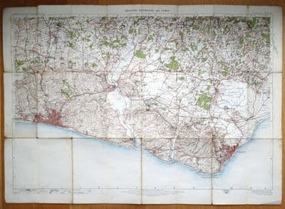 Antique Map BRIGHTON, EASTBOURNE, LEWES, HAILSHAM, Sussex, Folding 1912