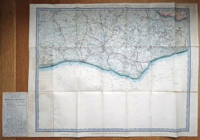 Antique Map BRIGHTON, WORTHING, LEWES, Uckfield, Sussex, Cruchley's Folding map1857