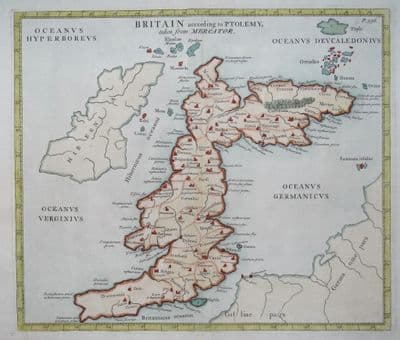 Antique Map BRITAIN According to PTOLEMY, John Horsley, G.Mercator original 1732