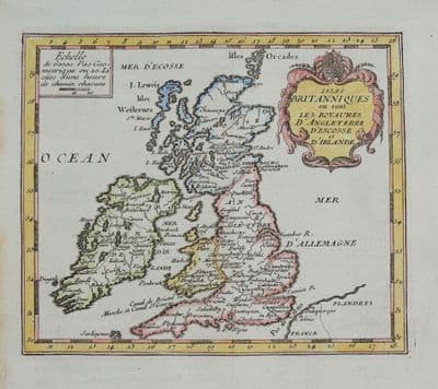 Antique Map BRITISH ISLES, Britain, UK, original GIUSTINIANI map 1739