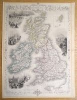 Antique map BRITISH ISLES, Britain, UK, Original Rapkin & Tallis old c1850