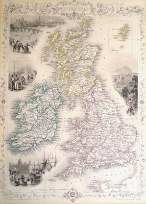 Antique map BRITISH ISLES, Britain, UK, Original Rapkin & Tallis old c1850