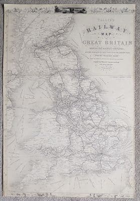 Antique map BRITISH ISLES, Great Britain Railways Original Rapkin & Tallis c1850