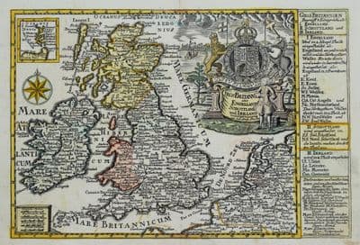 Antique Map BRITISH ISLES, Great Britain, UK, Schreiber original  c1730