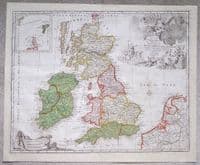 Antique Map BRITISH ISLES UK Britain J.B.Elwe large rare original engraving 1792