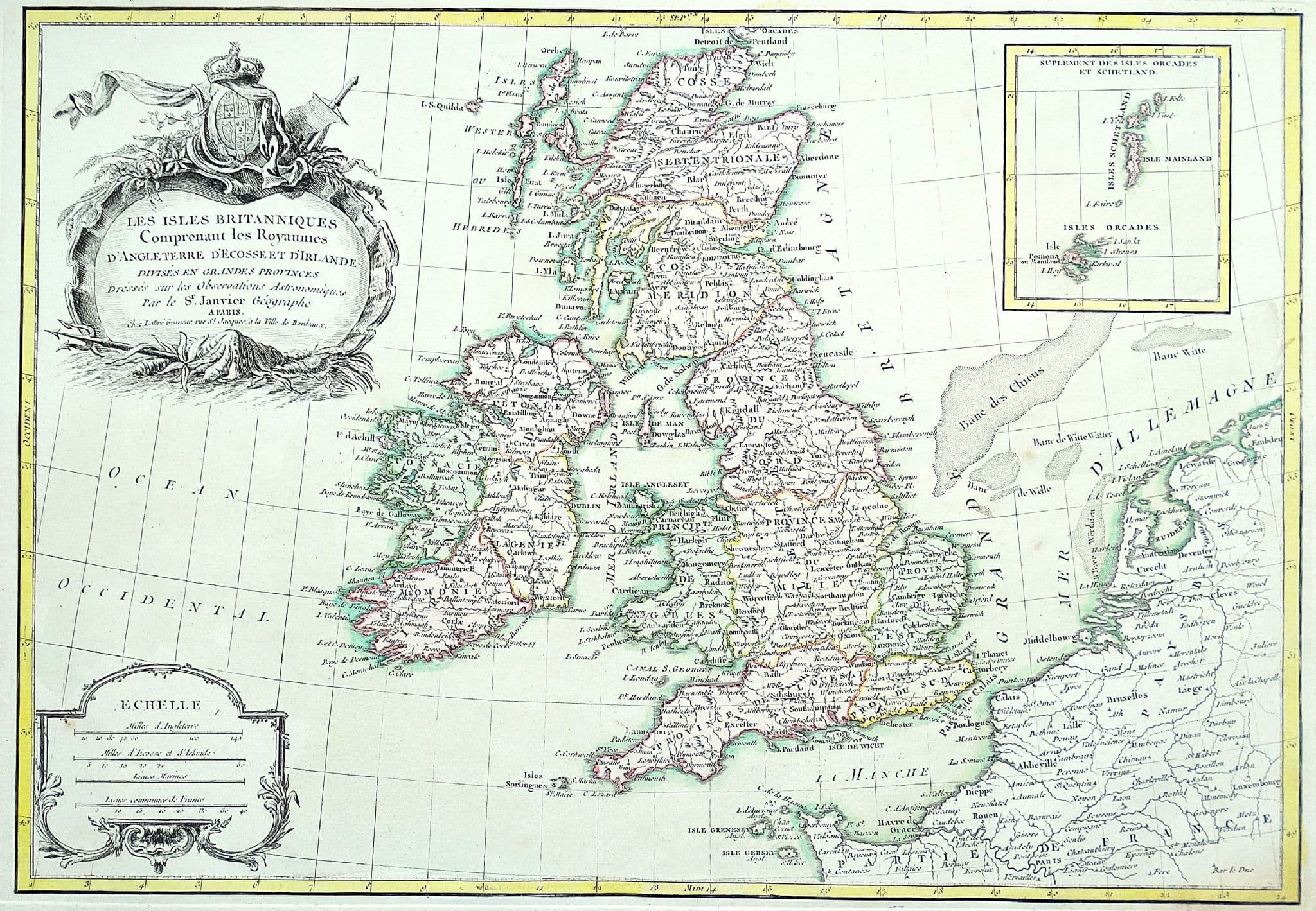 Antique Map BRITISH ISLES UK Britain Jean Janvier original