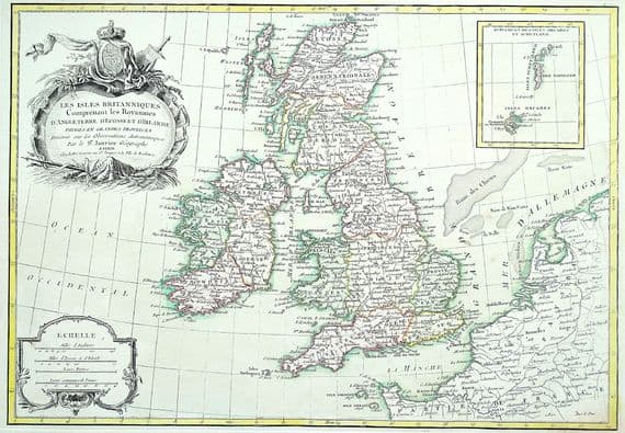 Antique Map BRITISH ISLES, UK, Britain, Jean Janvier original engraving 1776