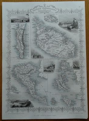 Antique Map BRITISH POSSESSIONS, GIBRALTAR, MALTA, CORFU, RAPKIN & TALLIS c1850