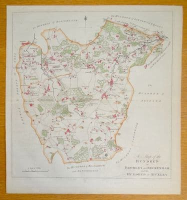 Antique Map BROMLEY, BECKENHAM HUNDRED Chislehurst Knockholt Kent, Hasted 1778