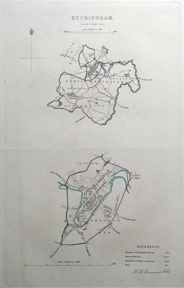 Antique Map BUCKINGHAM ENGLAND Street Plan Dawson Original 1832