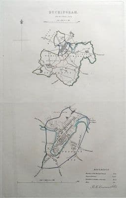 Antique Map BUCKINGHAM, ENGLAND, Street Plan, Dawson Original 1832