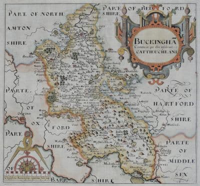 Antique Map BUCKINGHAMSHRE, Saxton & Hole, Camden original 1637
