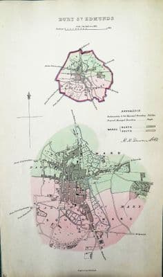 Antique Map BURY ST EDMUNDS,SUFFOLK, Original Street Plan, Dawson Original 1832