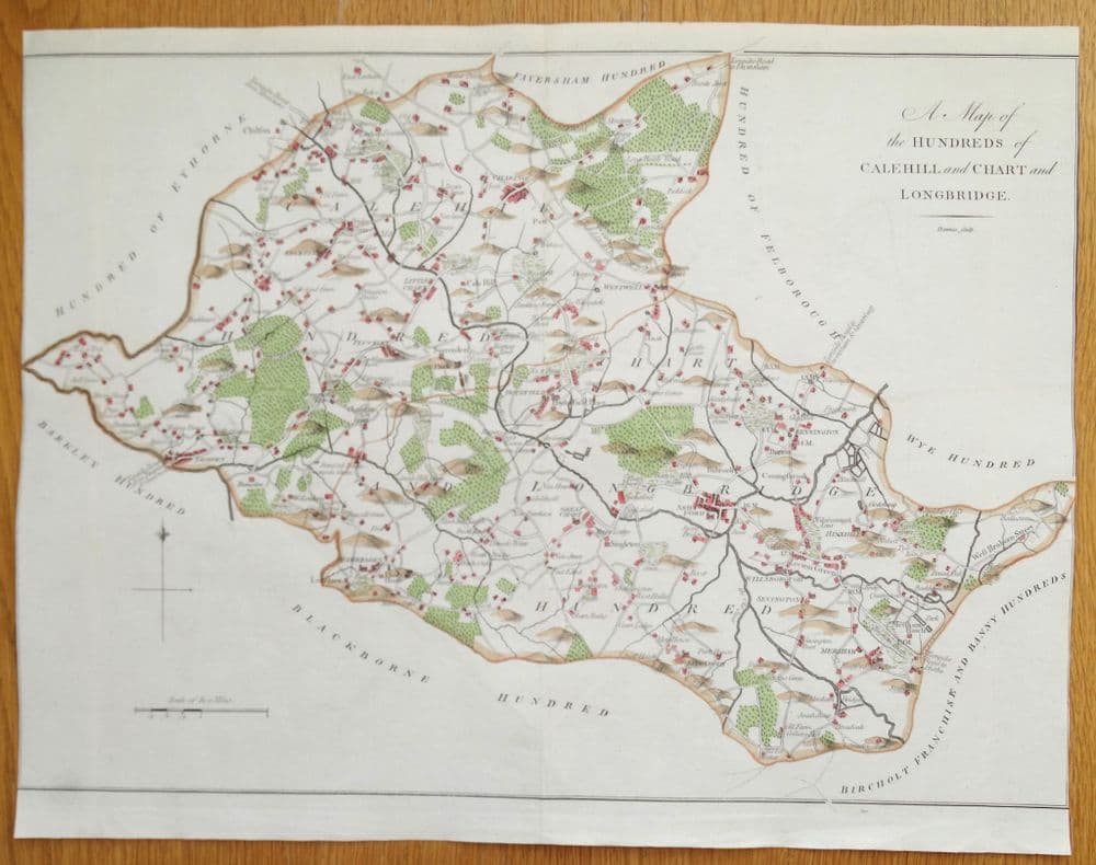 Antique Map CALEHILL HUNDRED KENT Ashford Great Chart Charing E Hasted 1790