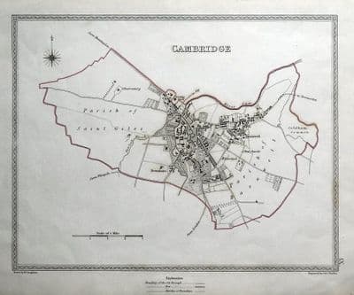 Antique Map CAMBRIDGE, Cambridgeshire, England, Town Plan, Lewis original 1835