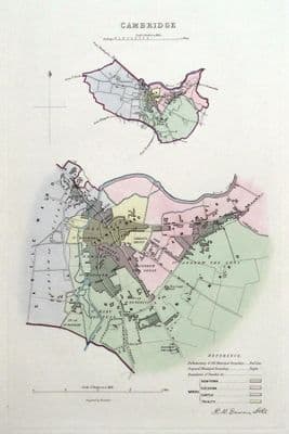 Antique Map CAMBRIDGE, ENGLAND, Street Plan, Dawson Original  1832