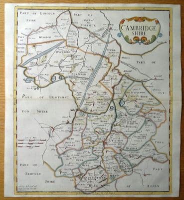 Antique Map CAMBRIDGESHIRE, Robert Morden, original hand coloured  1722