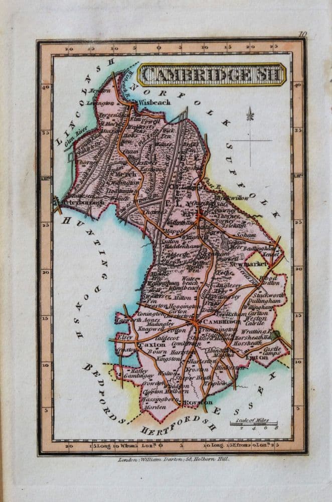 Antique Map CAMBRIDGSHIRE Darton Original Hand Coloured Miniature c1822