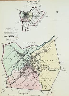 Antique Map CANTERBURY, KENT  England City & Street Plan, Dawson Original 1832