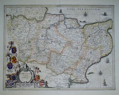 Antique Map CANTIUM, KENT, JANSSON Original large format  c1650