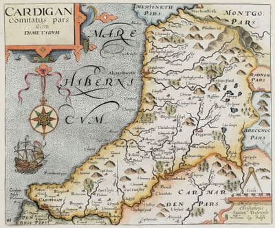 Antique Map CARDIGANSHIRE, WALES, C.Saxton, W.Kip, W.Camden original 1637
