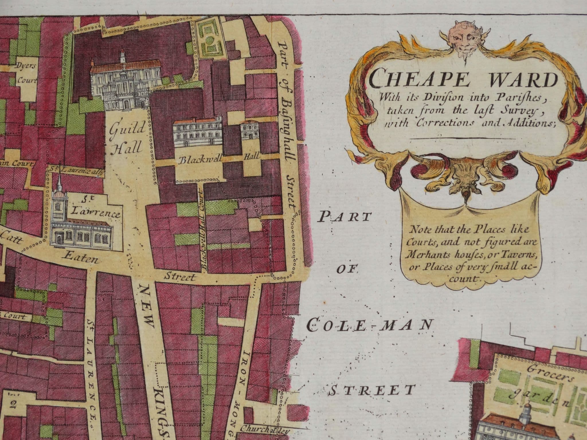 Antique Map CHEAPE WARD Stow s London street plan Cheapside Poultry 1754