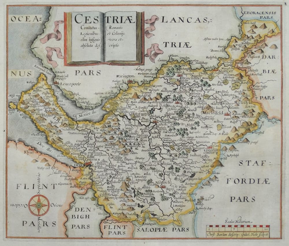Antique Map CHESHIRE Cestriae Saxton & Hole Camden original map 1637